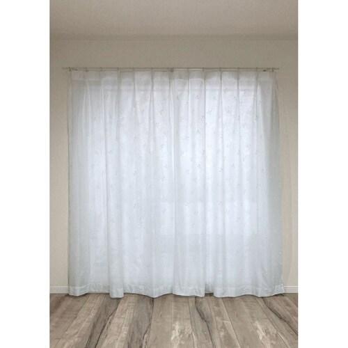 レースカーテン リーフ柄 UVカット グリーン