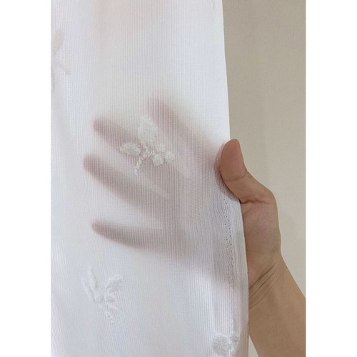 レースカーテン リーフ柄 UVカット グリーン