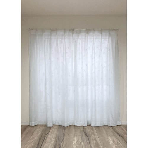 レースカーテン リーフ柄 UVカット グリーン