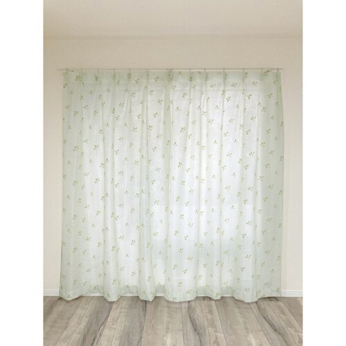 レースカーテン リーフ柄 UVカット ホワイト