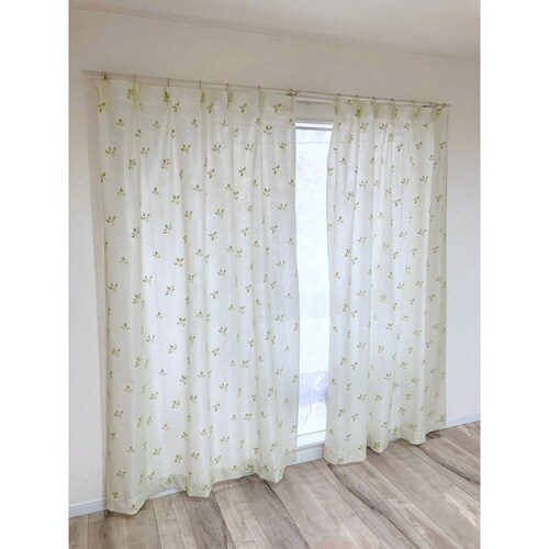 レースカーテン リーフ柄 UVカット ホワイト