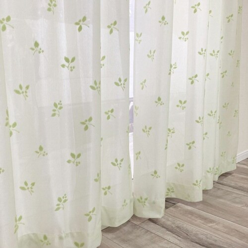 レースカーテン リーフ柄 UVカット ホワイト