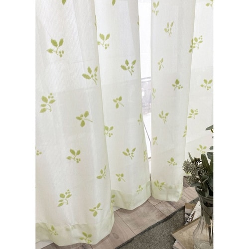 レースカーテン リーフ柄 UVカット ホワイト