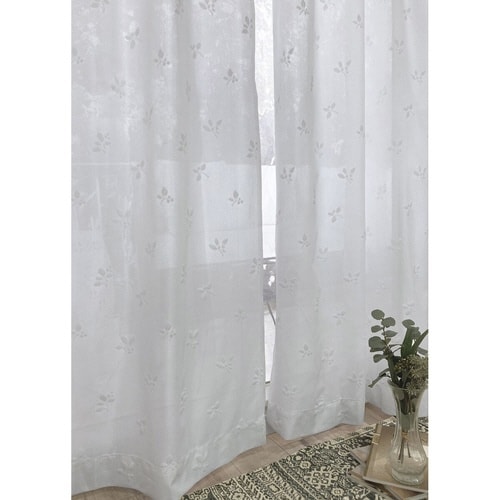 レースカーテン リーフ柄 UVカット ホワイト