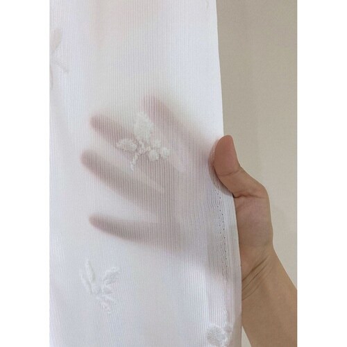 レースカーテン リーフ柄 UVカット ホワイト