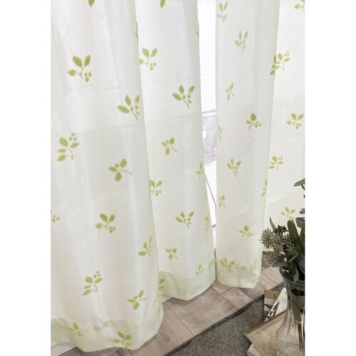 レースカーテン リーフ柄 UVカット ホワイト