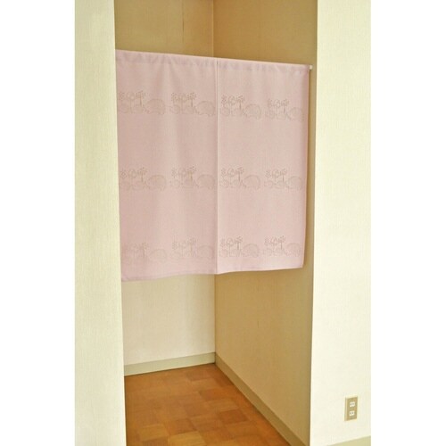 のれん ハリネズミ柄 85×90cm 防炎 ピンク