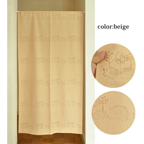 のれん ハリネズミ柄 85×170cm ベージュ