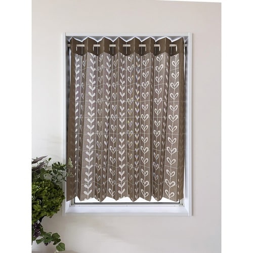 アコーディオンカーテン リーフ柄 ブラウン