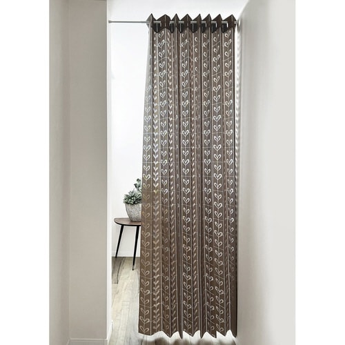 アコーディオンカーテン リーフ柄 ブラウン