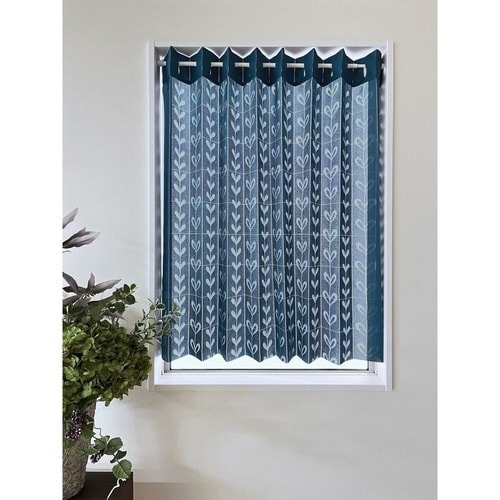 アコーディオンカーテン リーフ柄 ネイビー