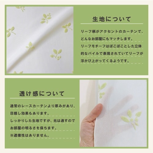 レースカーテン リーフ柄 小窓 グリーン