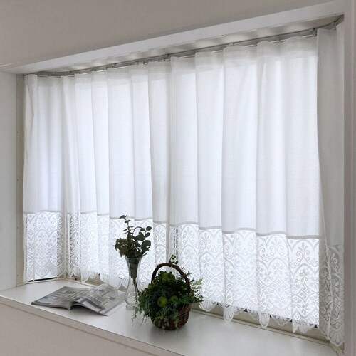 レースカーテン 小窓 フリル付き