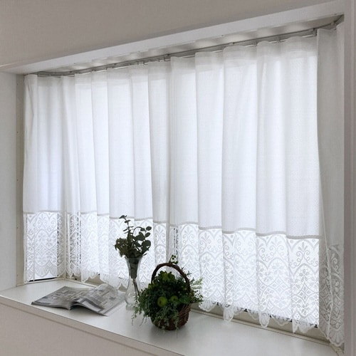 レースカーテン 小窓 フリル付き