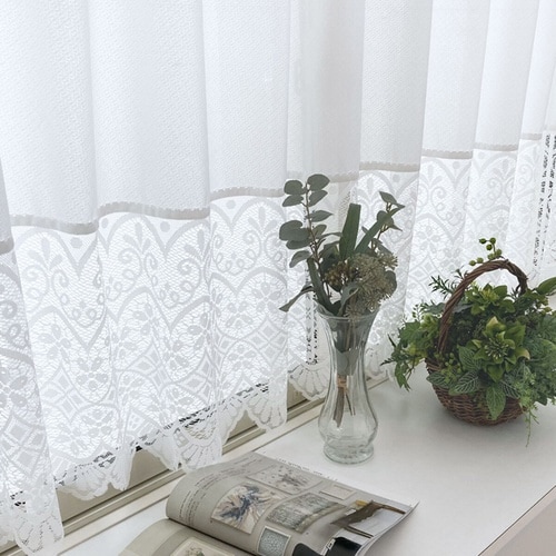 レースカーテン 小窓 フリル付き