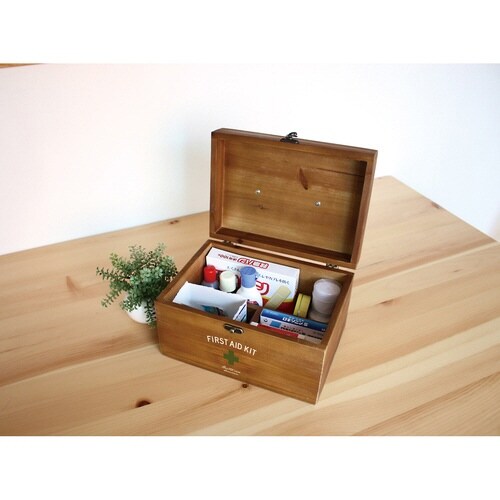 救急箱 収納ボックス Sサイズ 薬 木製 ブラウン