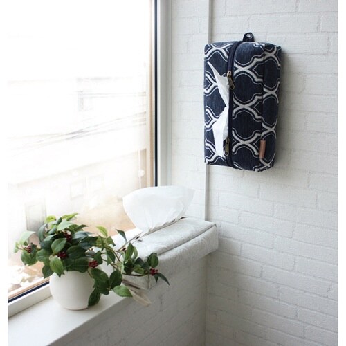 ティッシュケース 布 ティッシュカバー ネイビー