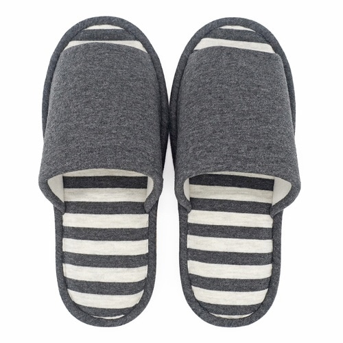 スリッパ ウォッシャブルボーダー L チャコール