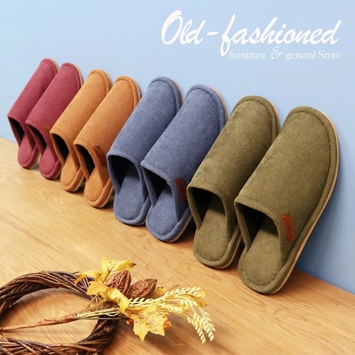 スリッパ コーデュロイ ポリエステル レッド(M)