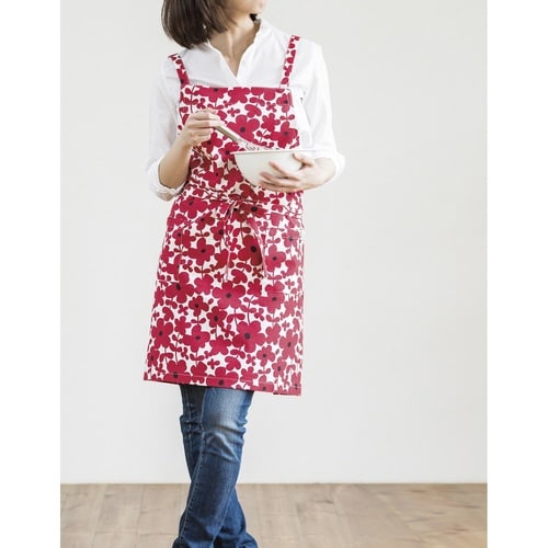 エプロン 花柄 セルマ 綿100% レッド