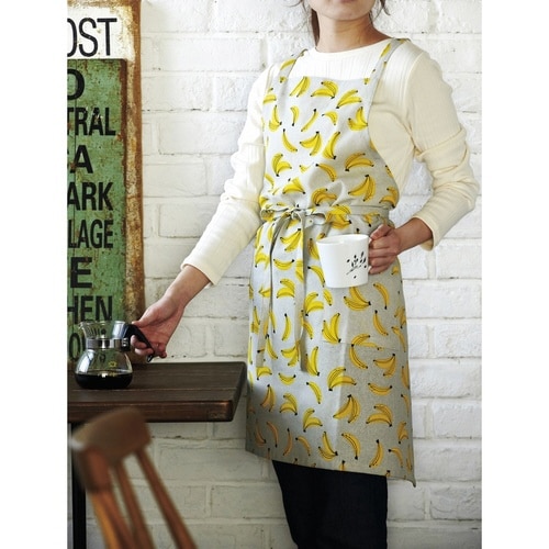 エプロン グレッタ 綿100% バナナ グレー
