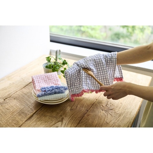 キッチンクロス グリッド レッド