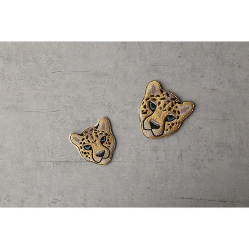 手鏡 レオパード 刺繍 コンパクト ヒョウ柄