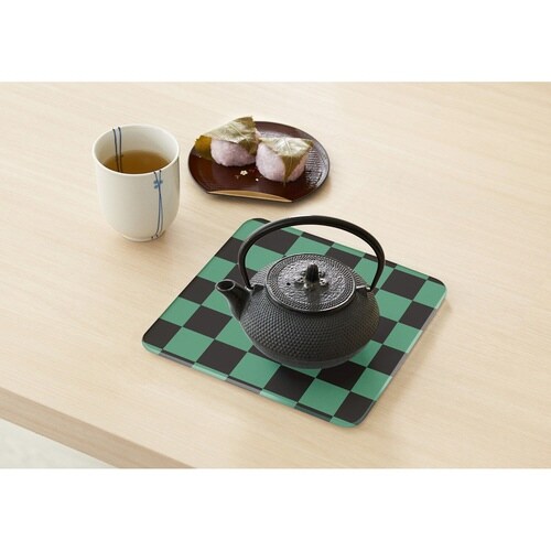 キッチントッププレート 鍋敷き 耐熱ガラス製 市松