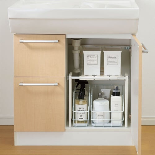 洗面所収納 洗面下フリーラック 伸縮タイプ