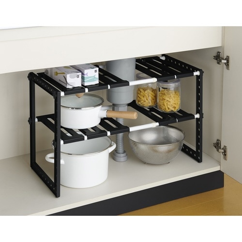 シンク下 収納 伸縮式 2段 ブラック