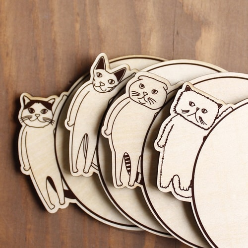 コースター 木製 ねこ スコティッシュフォールド