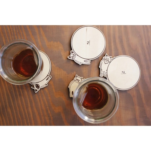 コースター 木製 ねこ 合板 コップ敷き シャム