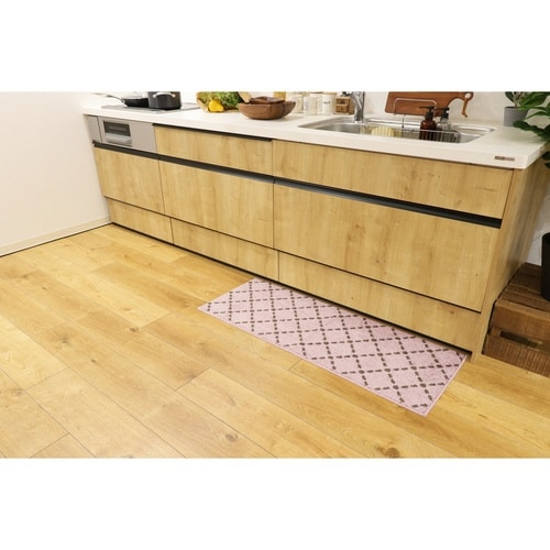 キッチンマット 45×120cm ステッチ ピンク