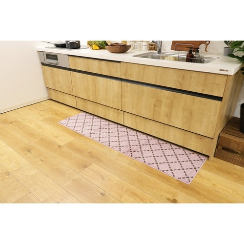 キッチンマット 45×180cm ステッチ ピンク