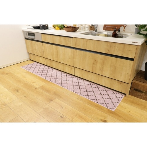 キッチンマット 45×240cm ステッチ ピンク