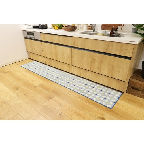 キッチンマット 45×240cm ステッチ ブルー