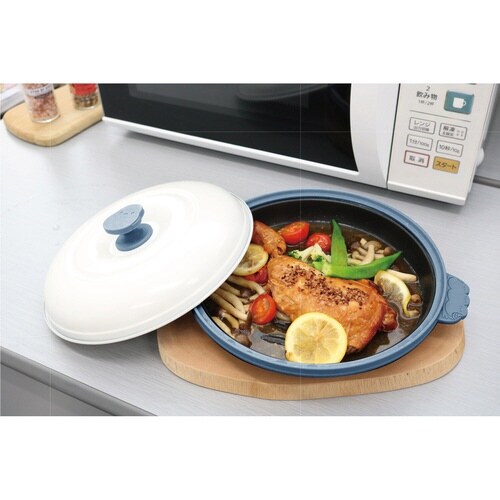 レンジパン 丸型 電子レンジ調理器 くすみブルー