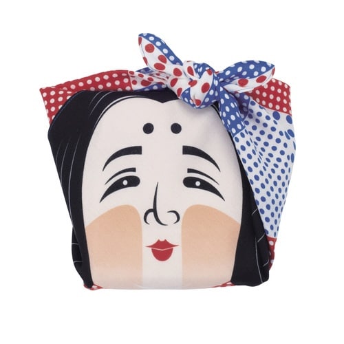 風呂敷 中巾 チーフ おかめ・ひょっとこ ブルー