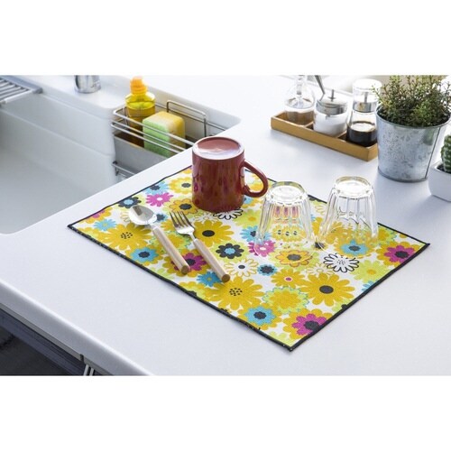 水切りマット みずきりマット 花柄 イエロー