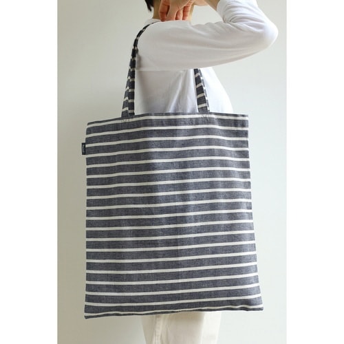 トートバッグ 綿麻ボーダー シンプル ネイビー
