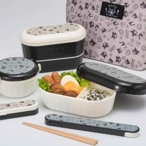 お弁当箱 1段 600ml ネコ 黒