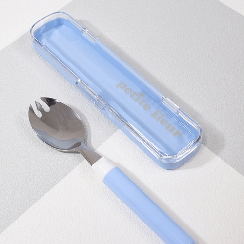 プチフルール 先割れスプーン & ケース ブルー