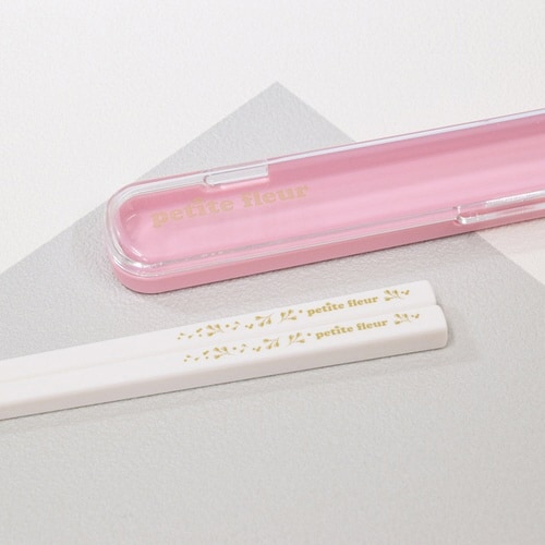 箸箱セット プチフルール 18cm プラ箸 ピンク