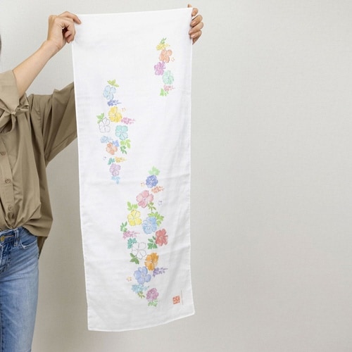 タオル ガーゼ 手ぬぐい 35×90cm 牡丹と藤