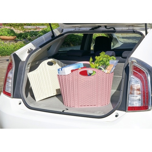 ランドリーバスケット 折りたたみ ラタン(ピンク)