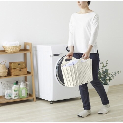 折りたためる ランドリーバスケット アイボリー