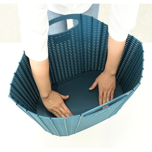 ランドリーバスケット 折りたたみ ラタン(ブルー)