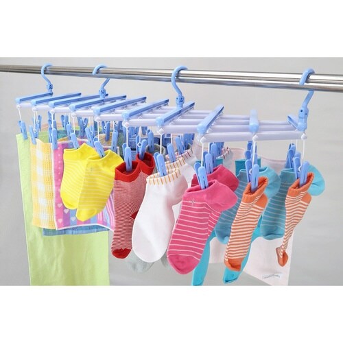 洗濯ハンガー 伸縮 フリーピンチャー スカイブルー