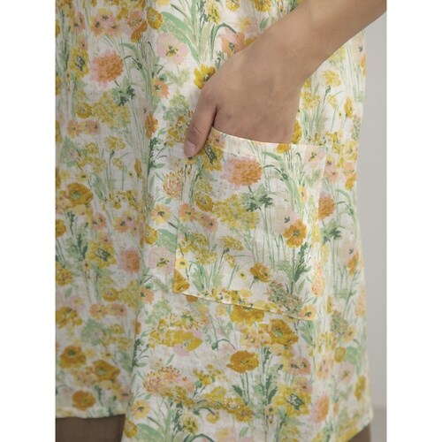 エプロン 花柄 イエロー