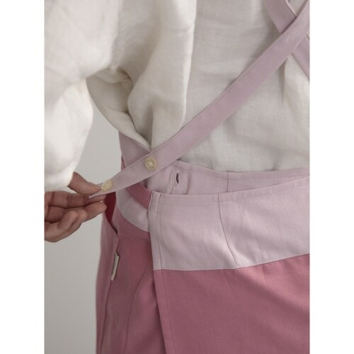 エプロン 無地 バイカラーラップエプロン ピンク